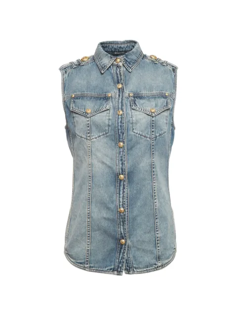 Balmain Pre-Owned faded denim sleeveless shirt Blue 1308044