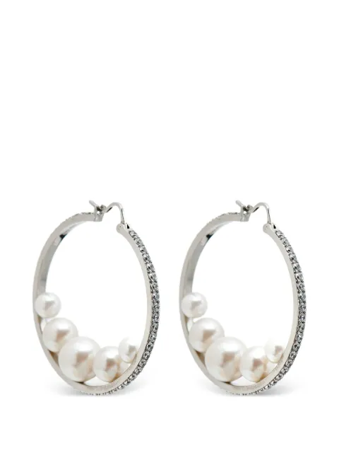 Miu Miu Pre-Owned faux pearl crystal hoop earrings Silver 1360230