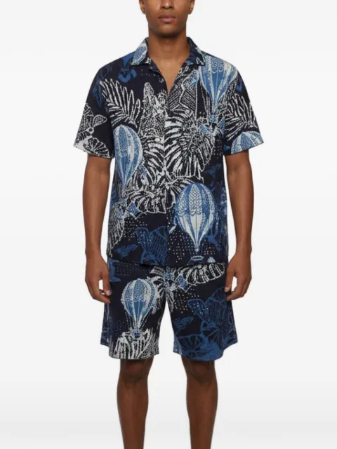 Emporio Armani Pre-Owned Tropical jacquard knit shirt and shorts set Blue 1340814