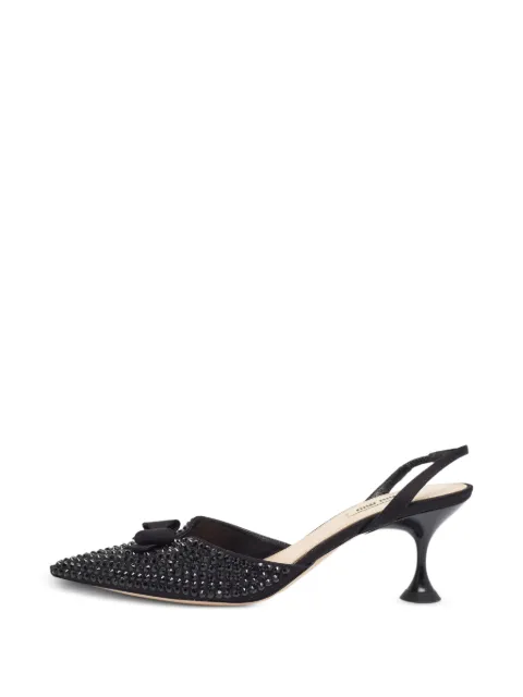 Miu Miu Pre-Owned crystal-embellished bow pumps Black 1360107
