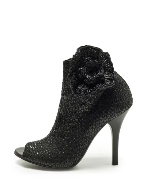 Dolce & Gabbana Pre-Owned straw floral-appliqué open-toe ankle boots Black 1301594