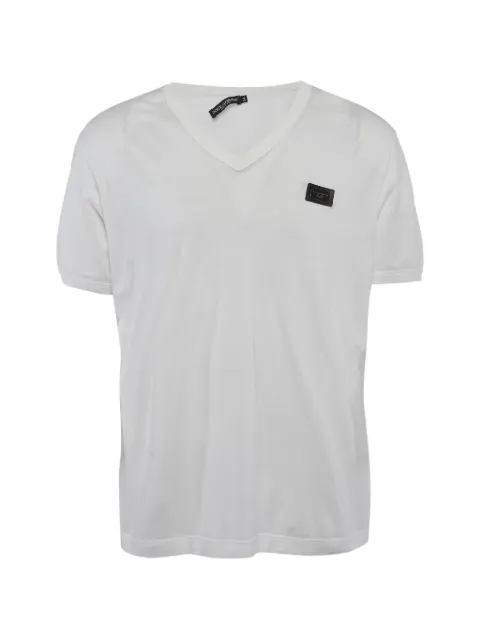 Dolce & Gabbana Pre-Owned logo plaque V-neck T-shirt White 1312427