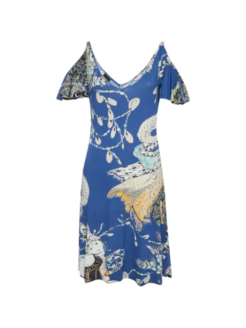 Just Cavalli Vintage cold-shoulder printed midi dress Blue 1295905