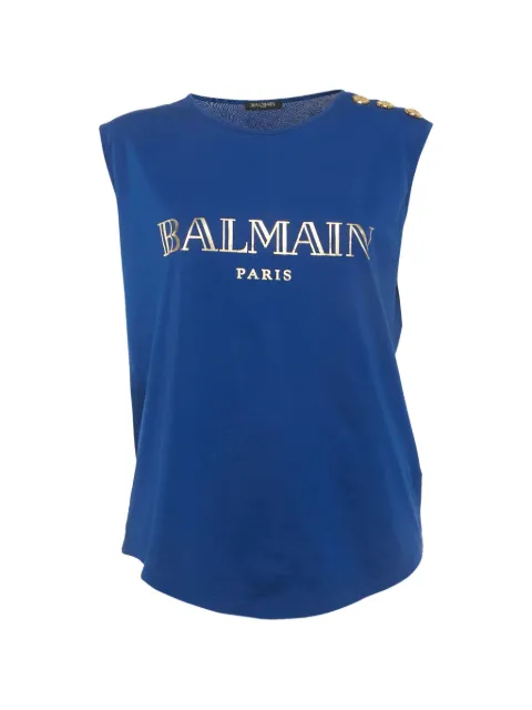 Balmain Pre-Owned logo-print button-detail tank top Blue 1266089
