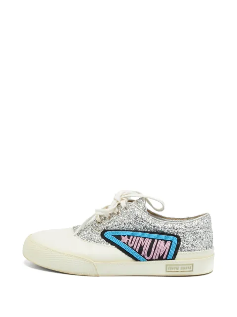 Miu Miu Pre-Owned Patch glitter sneakers White 1289922