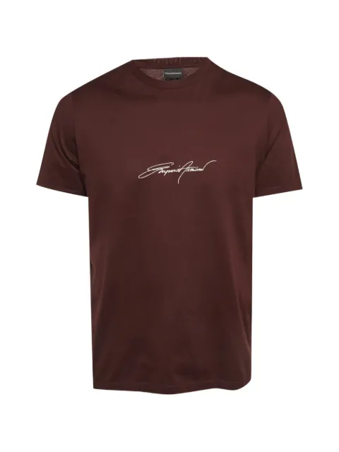 Emporio Armani Pre-Owned logo embroidered T-shirt Brown 1300119
