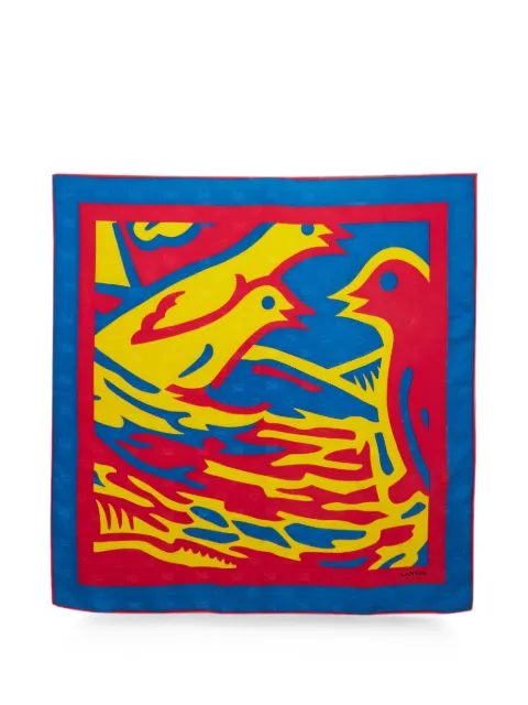 Lanvin Pre-Owned abstract bird print scarf Blue 1349919