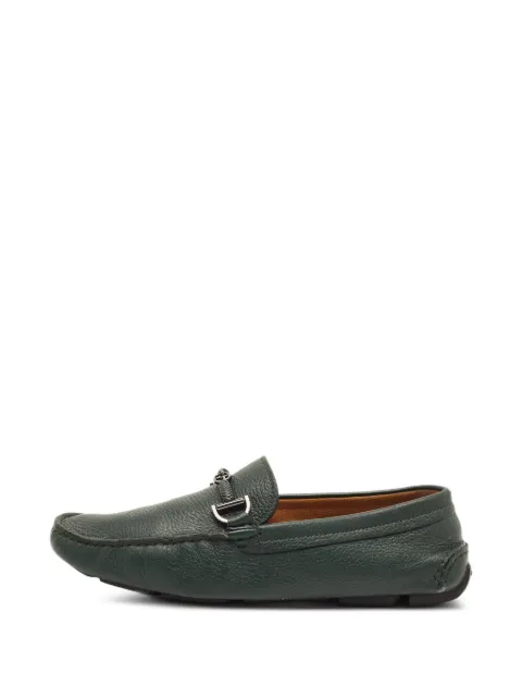 Giorgio Armani Pre-Owned logo-plaque suede loafers Green 1327315