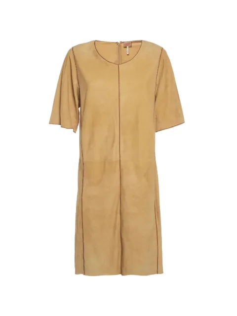 Hermès Pre-Owned suede leather-trim mini dress Neutrals 1292121