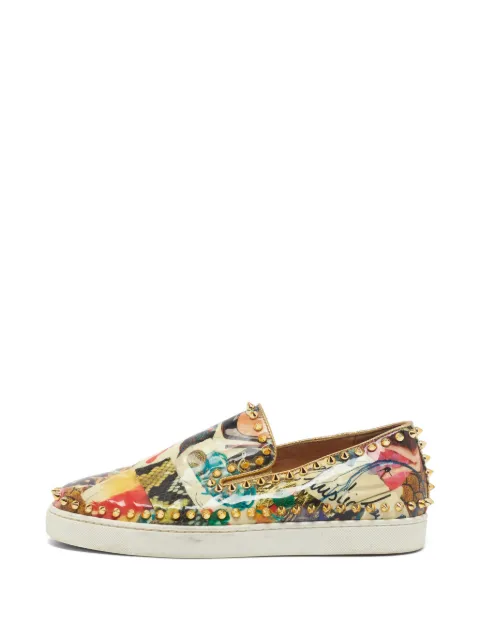 Christian Louboutin Pre-Owned Pik Boat studded patent leather sneakers Neutrals 1360388