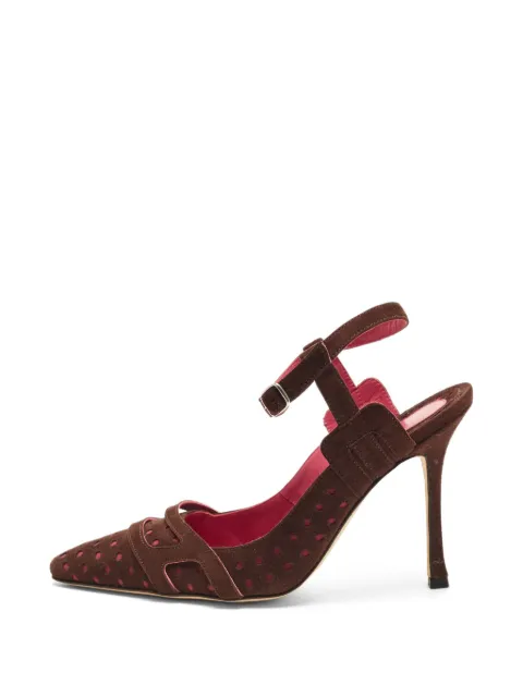 Manolo Blahnik perforated ankle-strap heeled pumps Brown 1337913