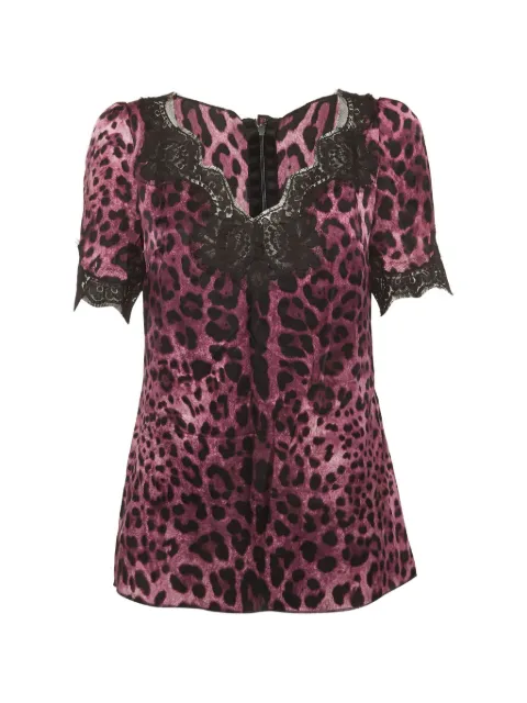 Dolce & Gabbana Pre-Owned leopard-print lace-trim top Purple 1363060