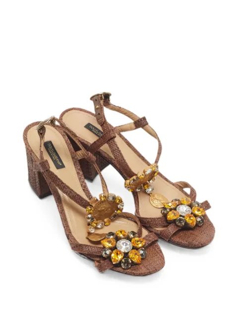 Dolce & Gabbana Pre-Owned crystal-embellished T-strap sandals Brown 1330919