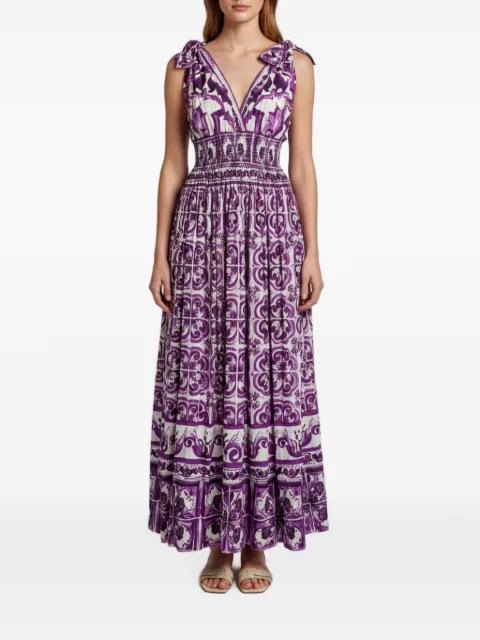 Dolce & Gabbana Pre-Owned Majolica-print shirred maxi dress Purple 1347971