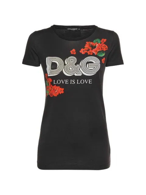 Dolce & Gabbana Pre-Owned floral-print logo-detail T-shirt Black 1329011