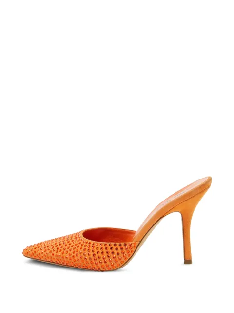 Paris Texas Hollywood crystal-embellished suede heeled mules Orange 1342609
