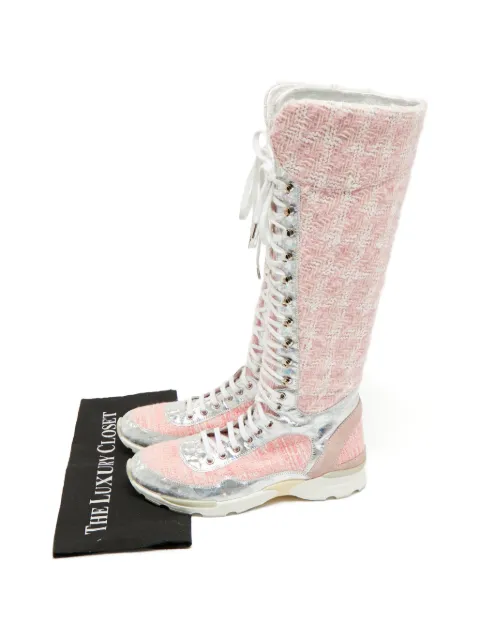 CHANEL Pre-Owned tweed-construction boots Pink 1262311