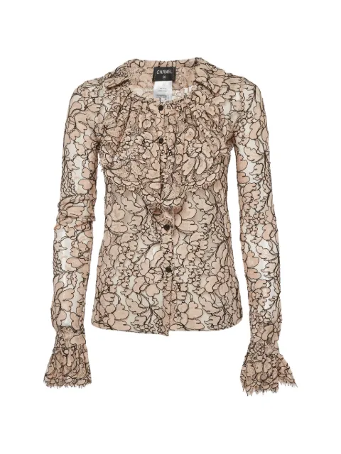 CHANEL Pre-Owned ruffled lace shirt Neutrals 1312908