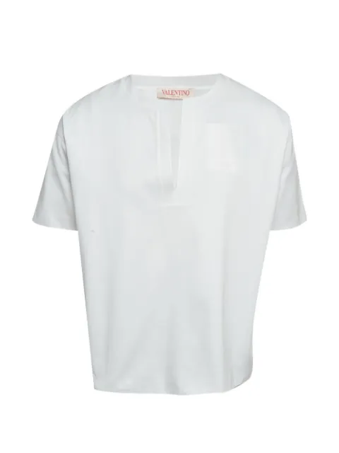Valentino Garavani Pre-Owned short-sleeve split-neck cotton T-shirt White 1299758