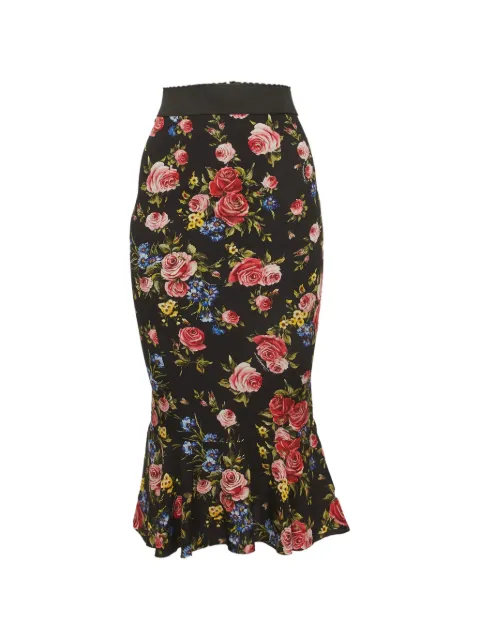 Dolce & Gabbana Pre-Owned floral-print ruffled-hem midi skirt Black 1293115