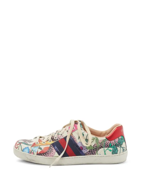 Gucci Pre-Owned Ace floral-print lace-up leather sneakers Neutrals 1339219