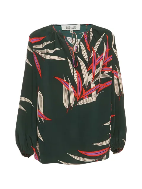 DVF Diane von Furstenberg leaf-print silk blouse Green 1288349