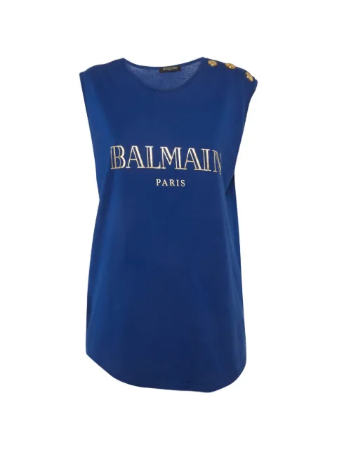 Balmain Pre-Owned logo-print button-detail top Blue 1280253