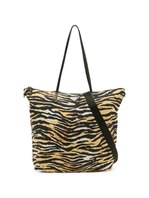 Prada Pre-Owned Tessuto animal-print tote bag Neutrals 1294642