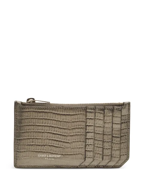 Saint Laurent Pre-Owned lizard-embossed zip-up card holder Grey 1333706