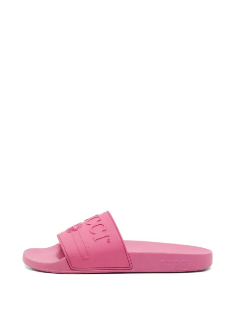 Gucci Pre-Owned logo-embossed pool slides Pink 1356925