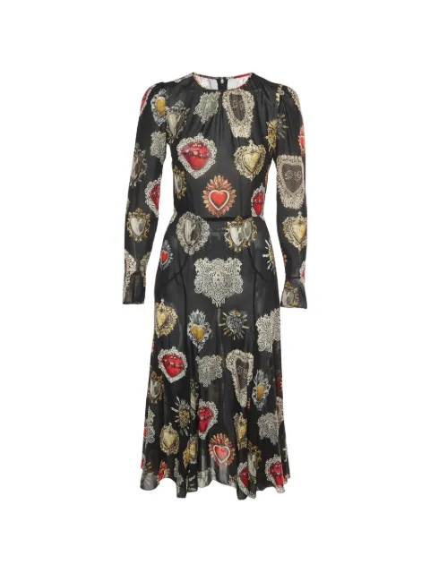 Dolce & Gabbana Pre-Owned Sacred Hearts long-sleeve flared silk midi dress Black 1329708