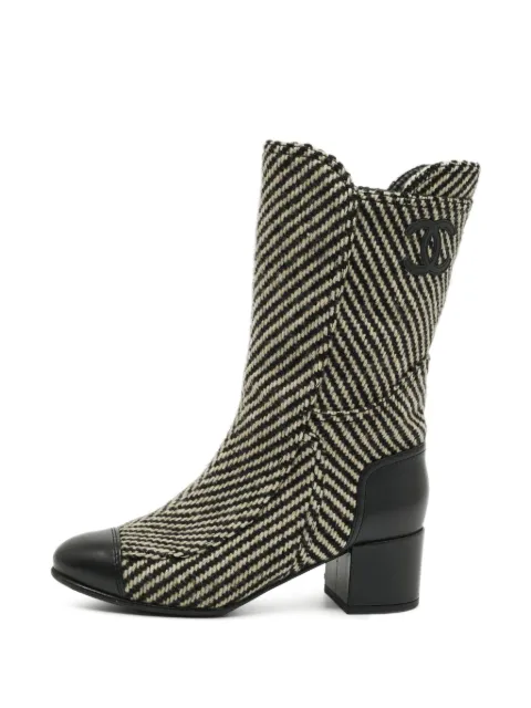CHANEL Pre-Owned CC tweed mid-calf boots Black 1304607