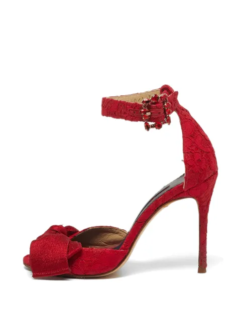 Carolina Herrera Vintage bow-detail lace sandals Red 1271240
