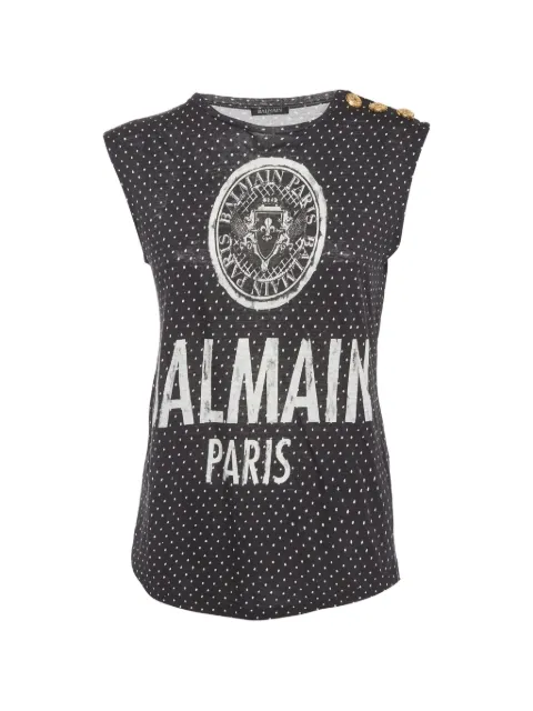 Balmain Pre-Owned polka-dot logo-print top Black 1313220