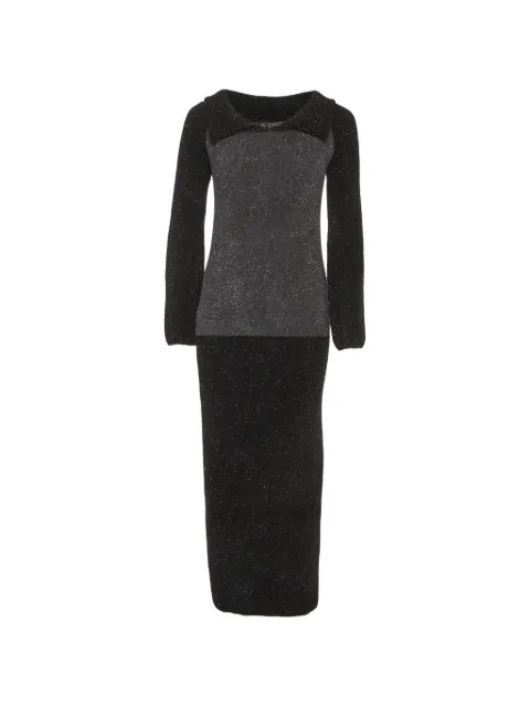 Fendi Pre-Owned metallic-knit long-sleeve maxi dress Black 1314228