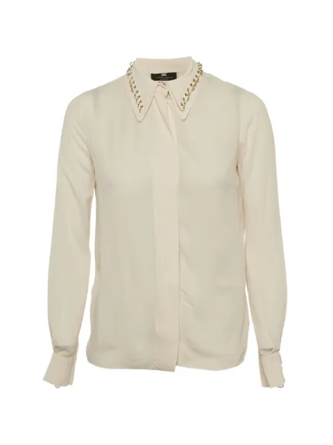 Elisabetta Franchi studded-collar long-sleeve shirt Neutrals 1301276