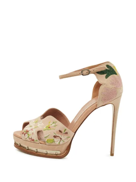 Alexander McQueen Pre-Owned embroidered ankle-strap heeled sandals Neutrals 1291589