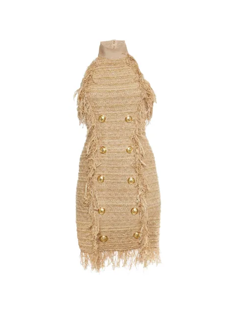 Balmain Pre-Owned fringed halterneck mini dress Neutrals 1318847