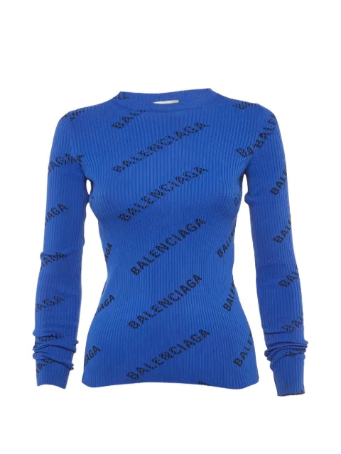 Balenciaga Pre-Owned logo-print rib-knit sweater Blue 1278878