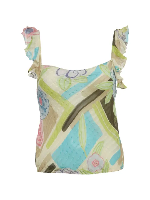 Moschino Pre-Owned ruffle-sleeve printed sheer top Neutrals 1265205