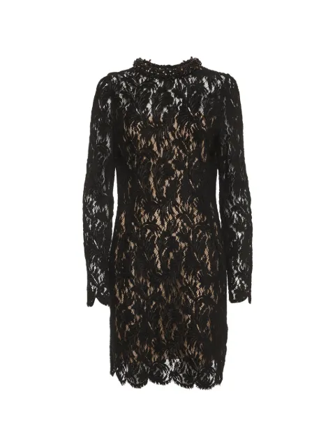 Lanvin Pre-Owned 2014 bead-embellished lace mini dress Black 1313356
