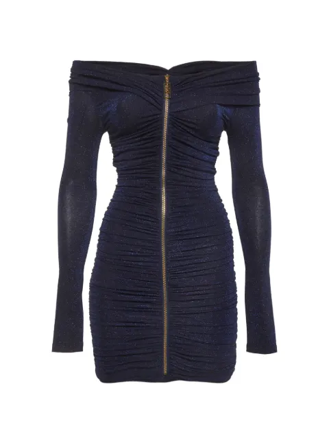 Elisabetta Franchi ruched metallic-knit mini dress Blue 1313330