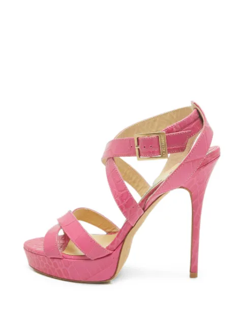 Jimmy Choo Pre-Owned Lottie croc-embossed leather heeled sandals Pink 1357059