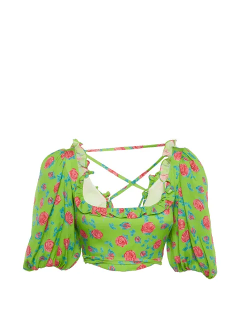 Miu Miu Pre-Owned rose-print crop top Green 1331751