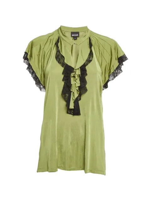 Just Cavalli Vintage ruffle lace-trim top Green 1304002