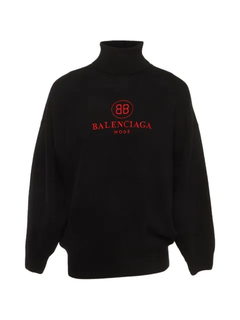 Balenciaga Pre-Owned logo-embroidered ribbed-knit sweater Black 1356089