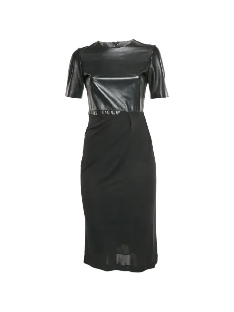 Gucci Pre-Owned leather-bodice draped midi dress Black 1325739