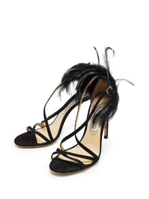 Jimmy Choo Pre-Owned Belissa feather-trim sandals Black 1335893