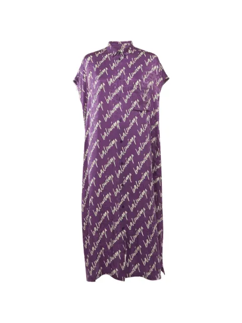 Balenciaga Pre-Owned scribble-print raw-cut long dress Purple 1318434