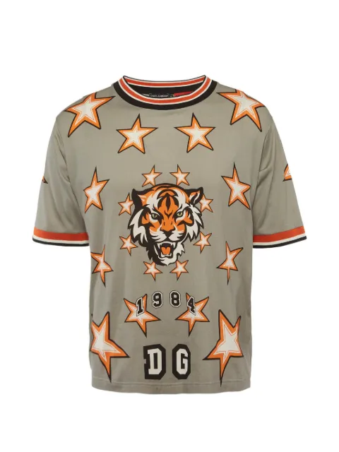 Dolce & Gabbana Pre-Owned tiger-print star-motif T-shirt Grey 1316135